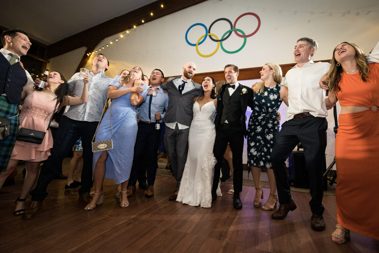 The dance floor at a Palisades wedding can be in front of the Olympic rings.