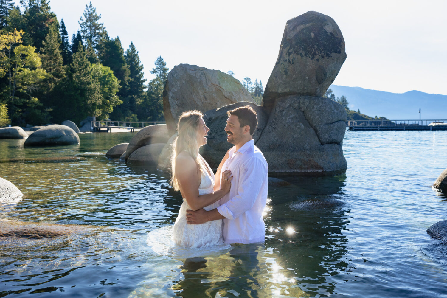 A romantic photoshoot at a beach in Lake Tahoe.