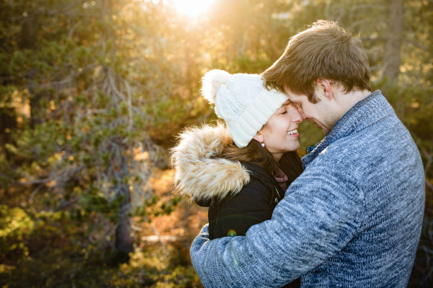 Warm Golden Hour sunlight at a Lake Tahoe engagement shoot.