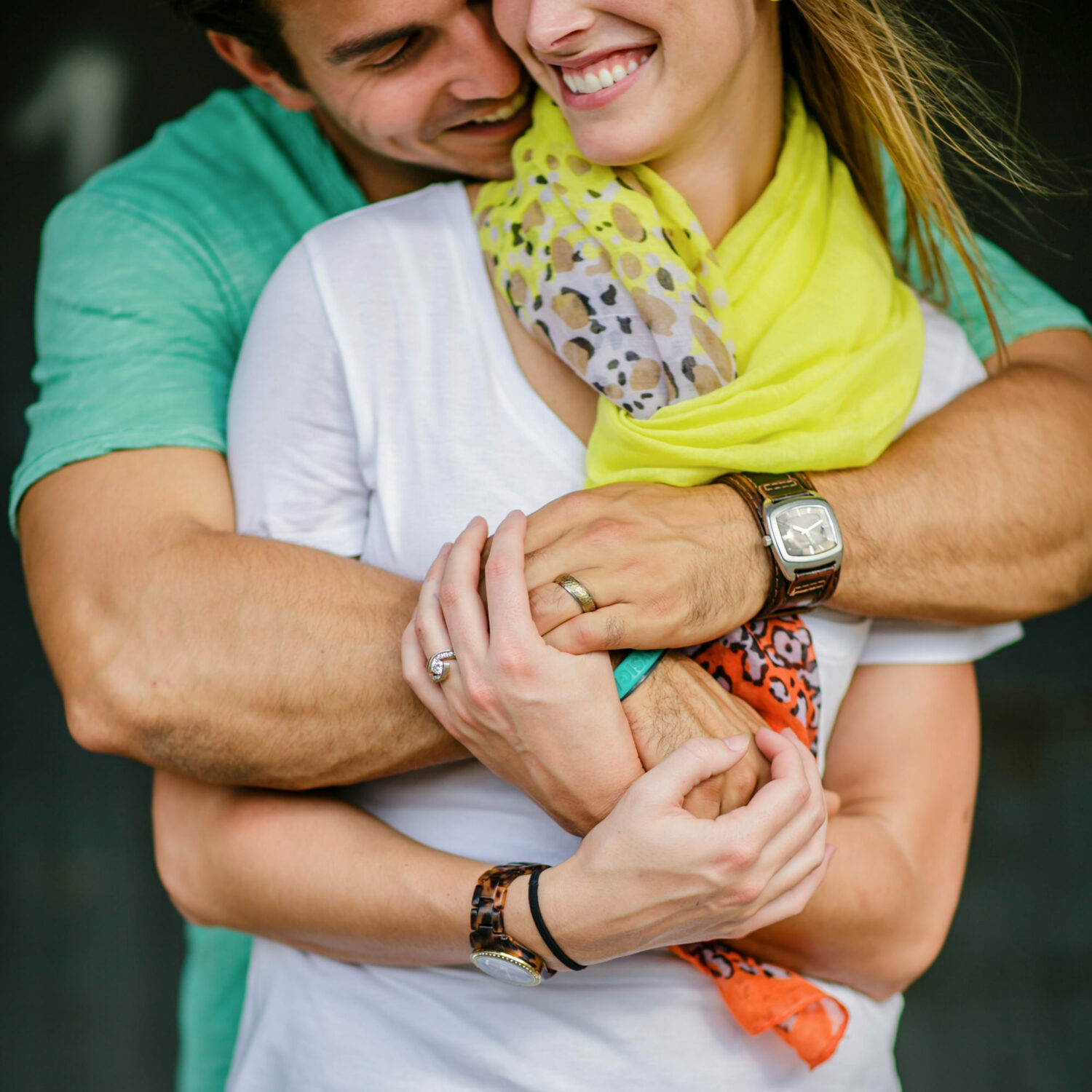 Colorful scarf idea for engagement photos.