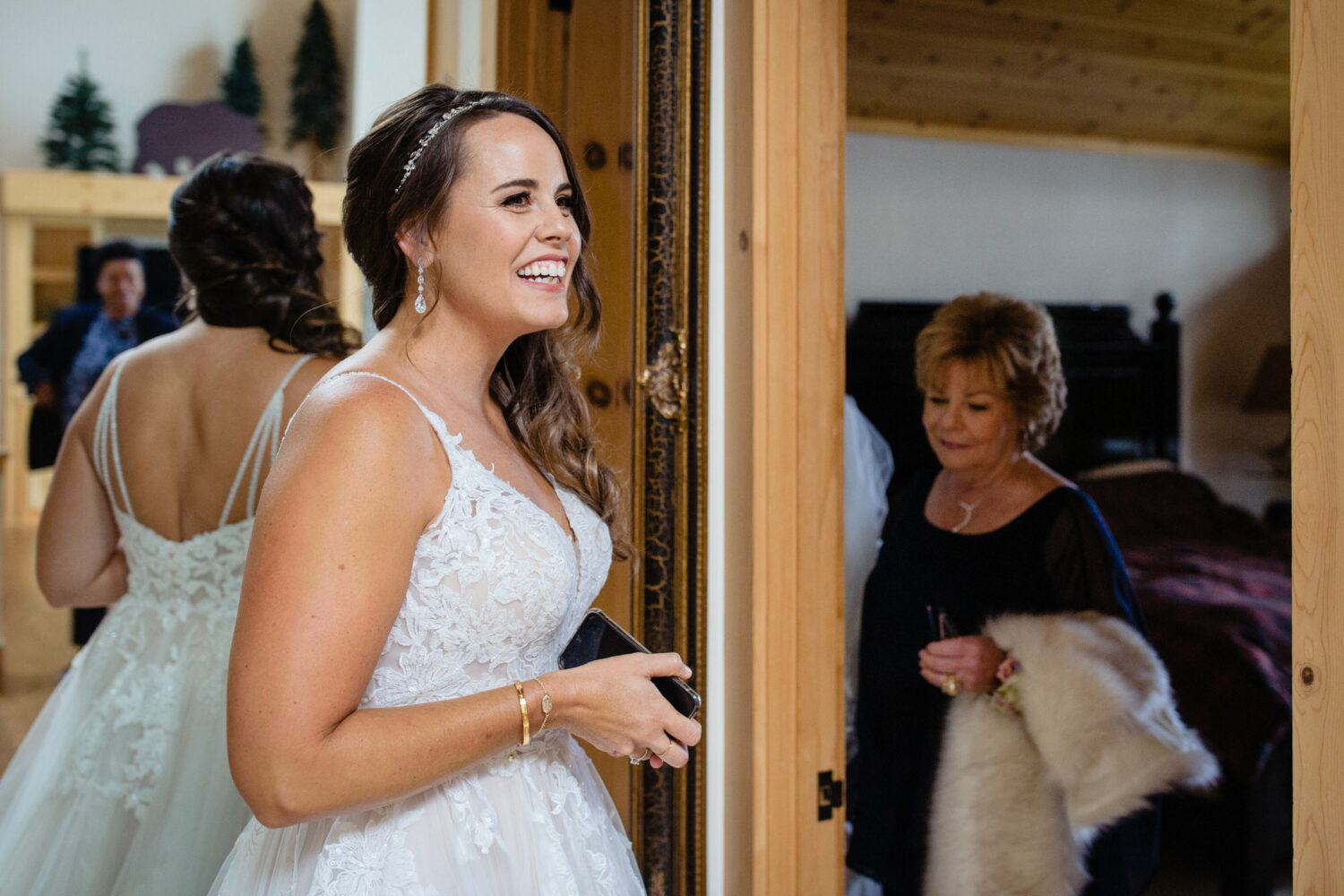 A bride gets ready for her backyard wedding in Lake Tahoe.