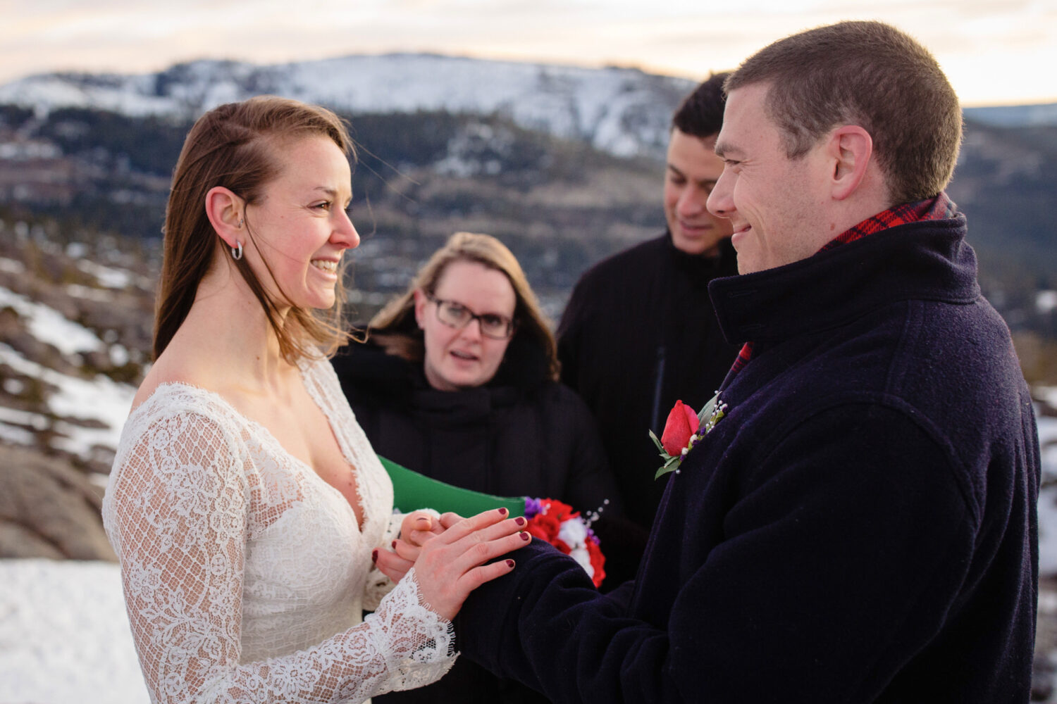 Getting married in the snow in Lake Tahoe during winter.