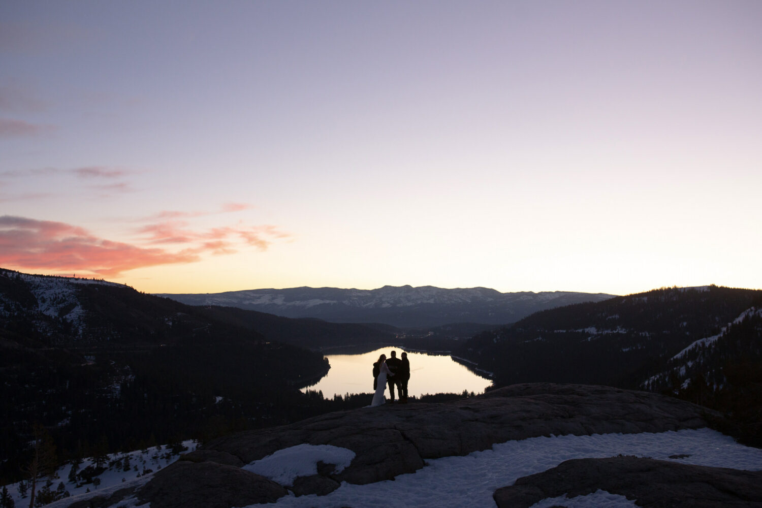 Lake Tahoe elopement at dawn with Truckee visible in the background.
